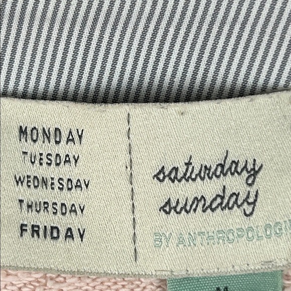 Anthropologie Saturday Sunday Texture Cotton Long Sleeve Dress Medium Cream Pink - Picture 11 of 14